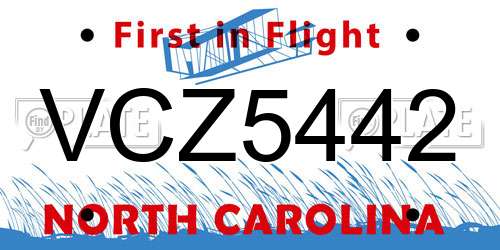 VCZ5442 North Carolina License Plate