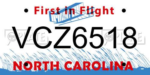 VCZ6518 North Carolina License Plate