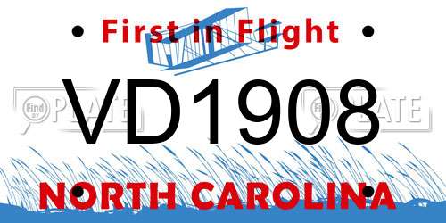 VD1908 North Carolina License Plate