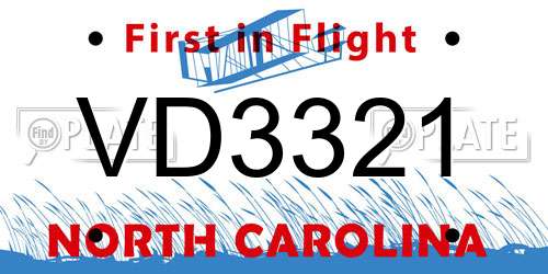 VD3321 North Carolina License Plate