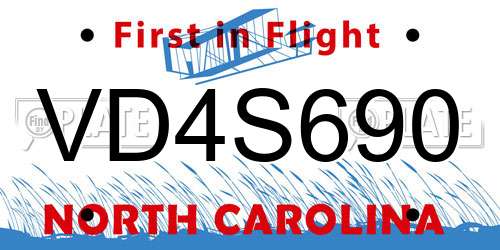 VD4S690 North Carolina License Plate