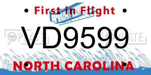 VD9599 North Carolina License Plate