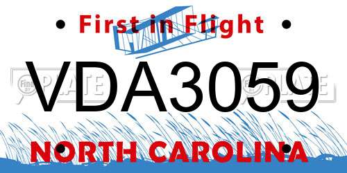 VDA3059 North Carolina License Plate