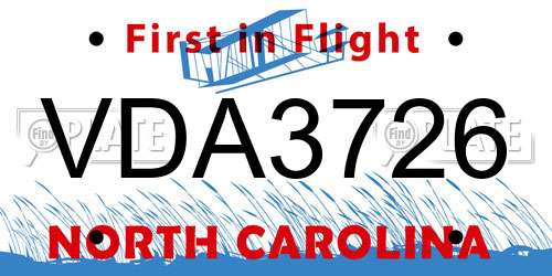 VDA3726 North Carolina License Plate
