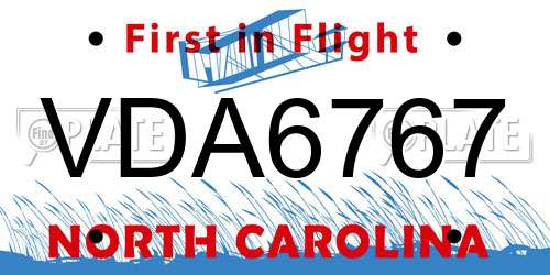 VDA6767 North Carolina License Plate