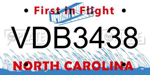 VDB3438 North Carolina License Plate