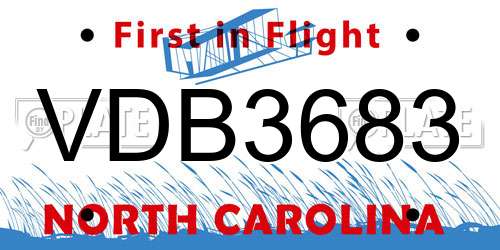 VDB3683 North Carolina License Plate