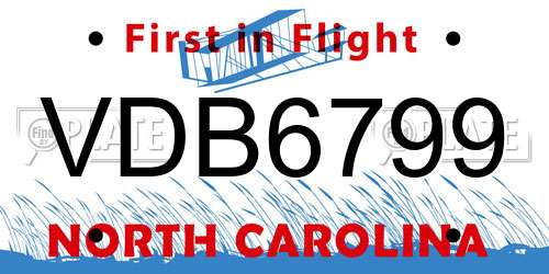 VDB6799 North Carolina License Plate