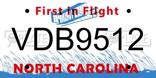 VDB9512 North Carolina License Plate