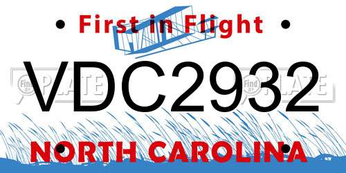 VDC2932 North Carolina License Plate
