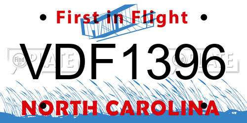 VDF1396 North Carolina License Plate