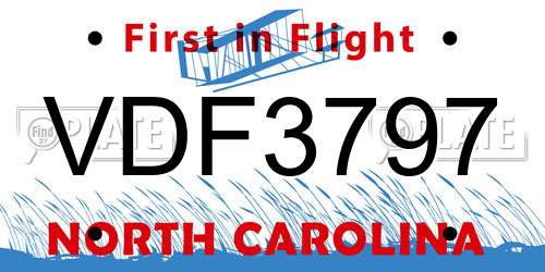VDF3797 North Carolina License Plate