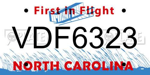 VDF6323 North Carolina License Plate