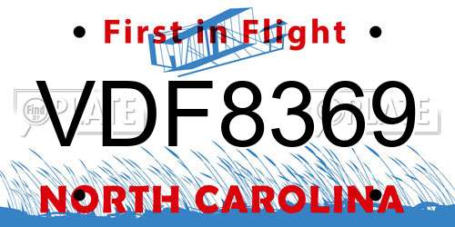 VDF8369 North Carolina License Plate