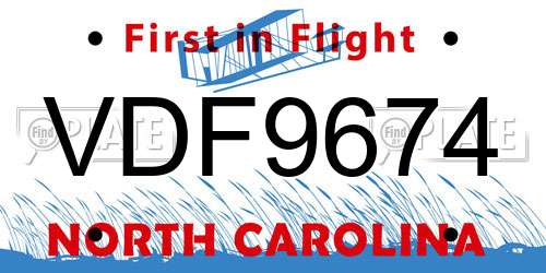 VDF9674 North Carolina License Plate