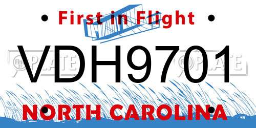 VDH9701 North Carolina License Plate