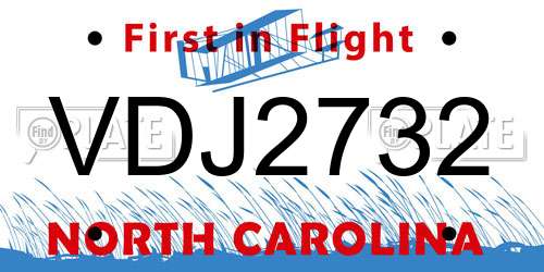 VDJ2732 North Carolina License Plate