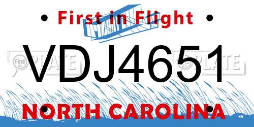 VDJ4651 North Carolina License Plate