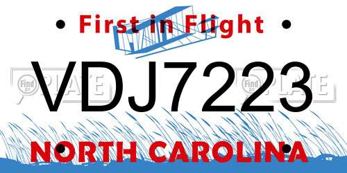 VDJ7223 North Carolina License Plate