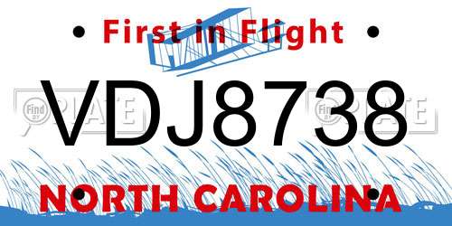 VDJ8738 North Carolina License Plate