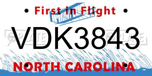 VDK3843 North Carolina License Plate