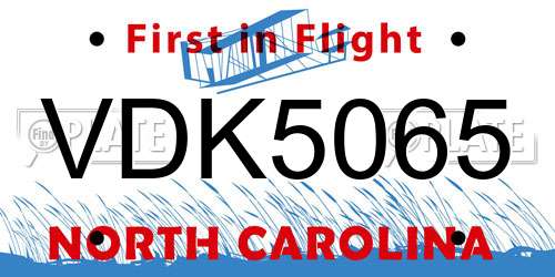 VDK5065 North Carolina License Plate