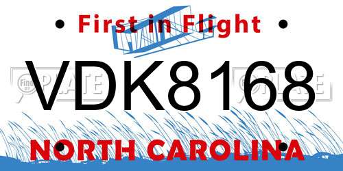 VDK8168 North Carolina License Plate