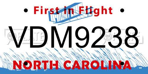 VDM9238 North Carolina License Plate