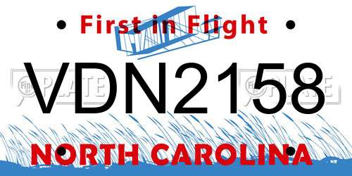 VDN2158 North Carolina License Plate