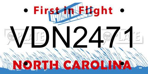 VDN2471 North Carolina License Plate