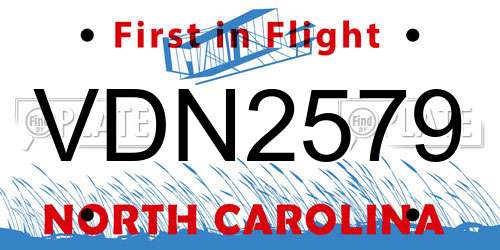 VDN2579 North Carolina License Plate