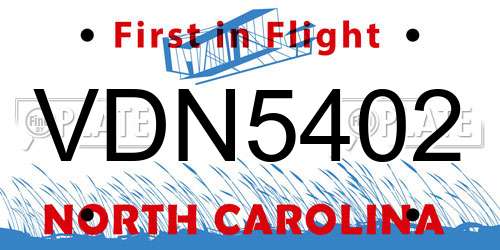 VDN5402 North Carolina License Plate