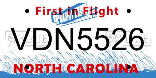 VDN5526 North Carolina License Plate