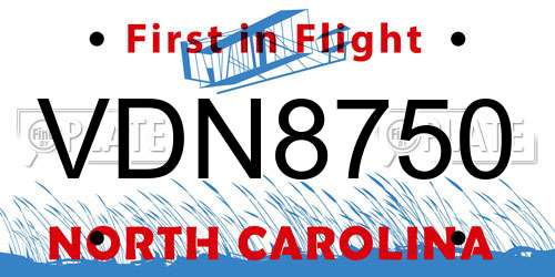 VDN8750 North Carolina License Plate