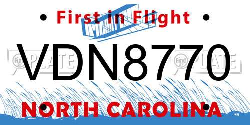 VDN8770 North Carolina License Plate
