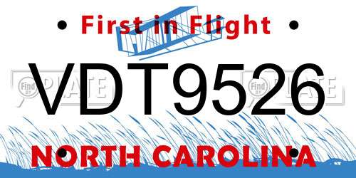 VDT9526 North Carolina License Plate
