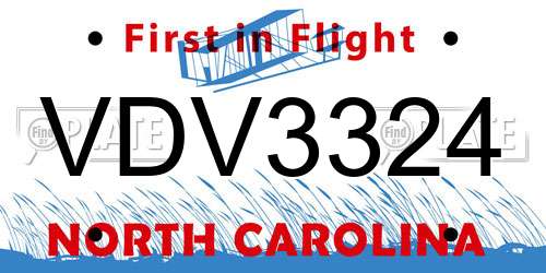 VDV3324 North Carolina License Plate