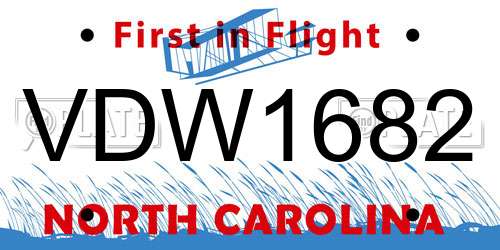 VDW1682 North Carolina License Plate