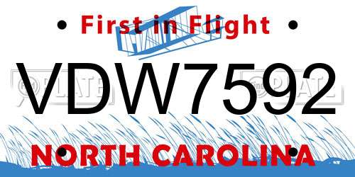 VDW7592 North Carolina License Plate