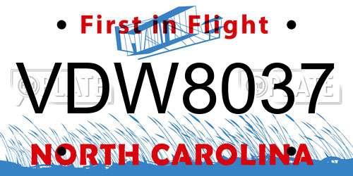 VDW8037 North Carolina License Plate