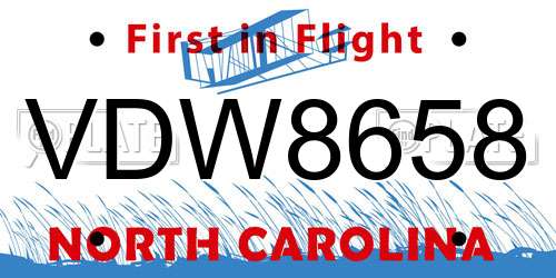 VDW8658 North Carolina License Plate
