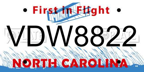 VDW8822 North Carolina License Plate