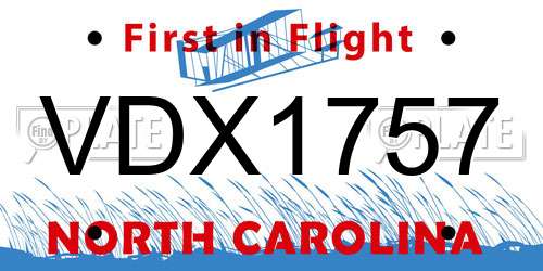VDX1757 North Carolina License Plate