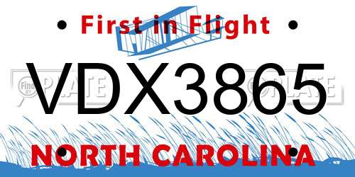 VDX3865 North Carolina License Plate