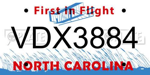 VDX3884 North Carolina License Plate