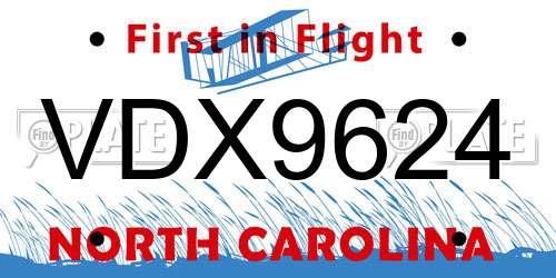 VDX9624 North Carolina License Plate
