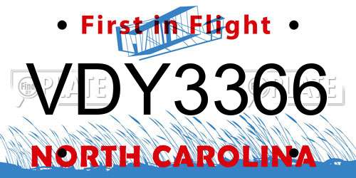 VDY3366 North Carolina License Plate