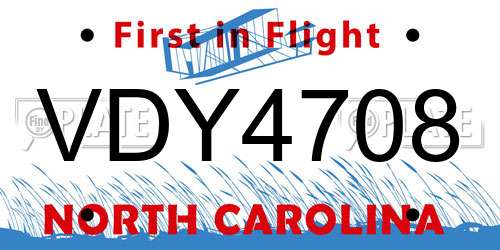 VDY4708 North Carolina License Plate