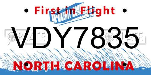 VDY7835 North Carolina License Plate