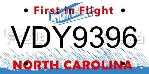 VDY9396 North Carolina License Plate